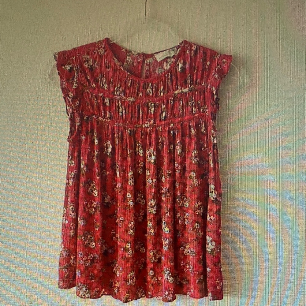Girls' Red Floral Smocked Yoke Dress